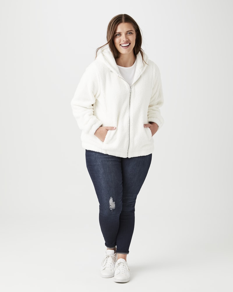 Plus size model with hourglass body shape wearing Klein Fleece Jacket by Marc NY | Dia&Co | dia_product_style_image_id:140807